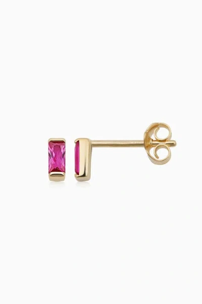 Oradina 14k Gold Fresco Baguette Micro Studs Earrings In Yellow Gold - Ruby Zirconia