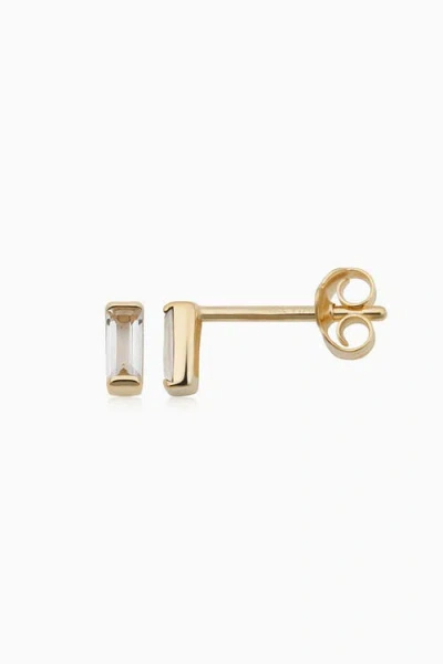 Oradina 14k Gold Fresco Baguette Micro Studs Earrings In Yellow Gold - White Topaz