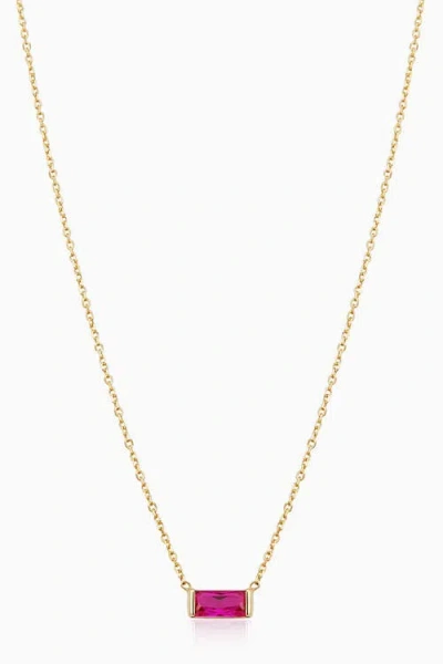 Oradina Women's 14k Yellow Solid Gold, Fresco Baguette Pendant Necklace In Gold/ruby