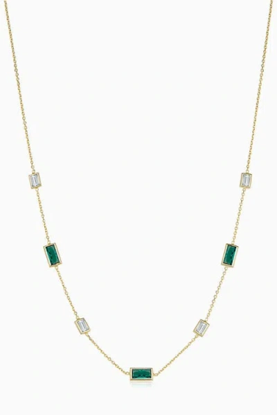 Oradina 14k Gold Fresco Station Necklace In Green And White Zirconia