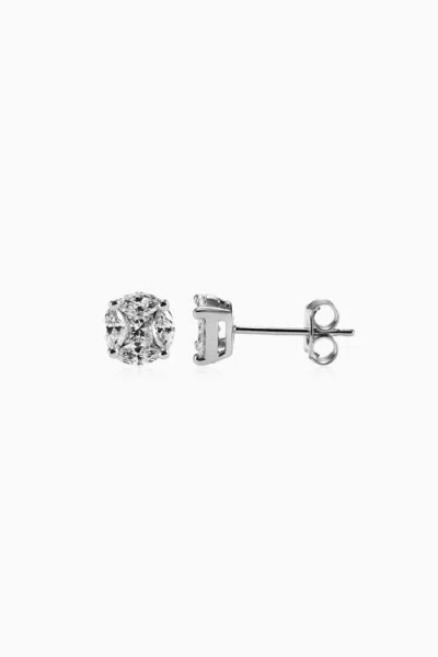 Oradina 14k Gold Illusion Small Diamond Studs In White Gold - Diamonds