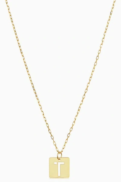 Oradina 14k Gold Initial Tile Petite Necklace In Letter T