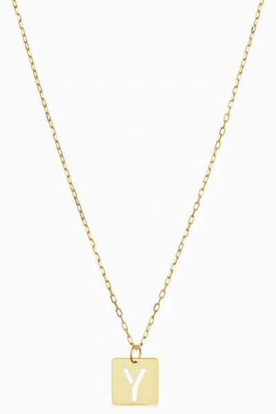 Oradina 14k Gold Initial Tile Petite Necklace In Letter Y