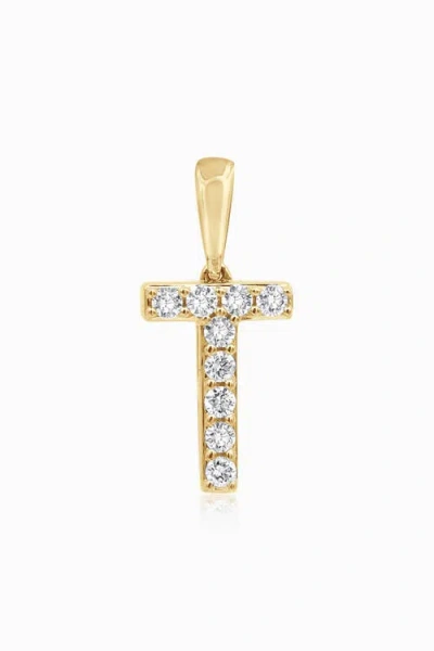 Oradina 14k Gold Luxe Letter Diamond Initial Pendant Charm In Yellow Gold - T