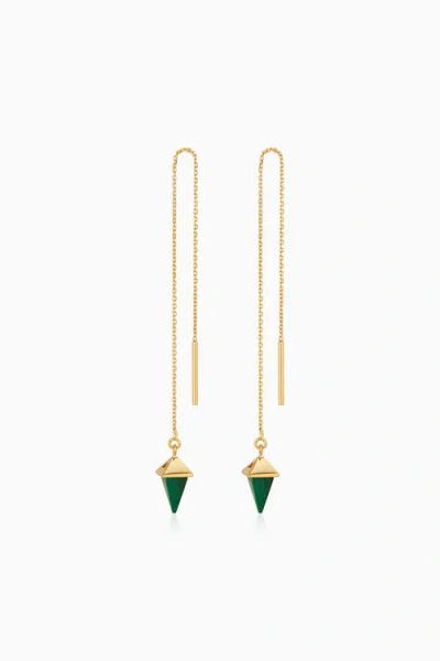 Oradina 14k Gold Prism Point Threaders In Gold - Green Malachite