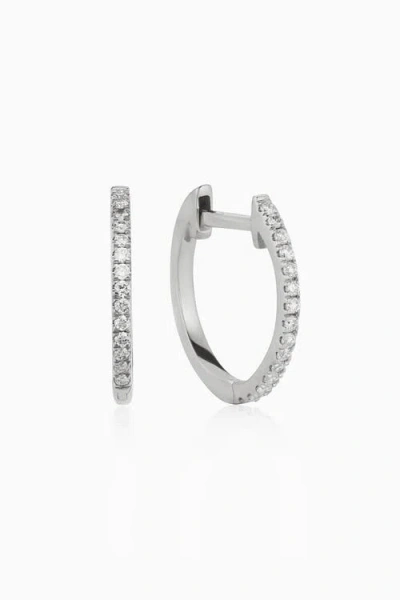Oradina 14k Gold Shine Bright Small Diamond Hoops In White Gold - Diamonds