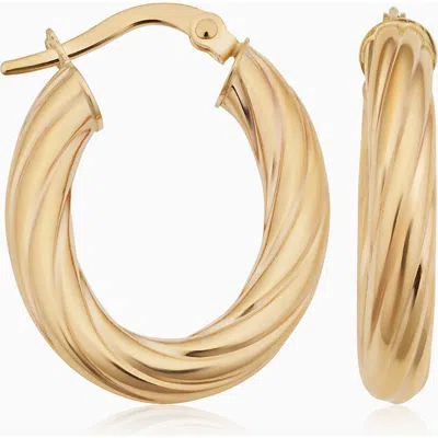 Oradina 14k Gold With A Twist Oval Hoops Earrings In Yellow Gold