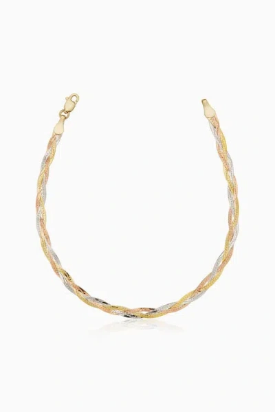Oradina 14k Tricolor Gold Now & Forever Herringbone Bracelet