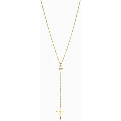 Oradina 14k Yellow Gold Cross My Heart Drop Necklace