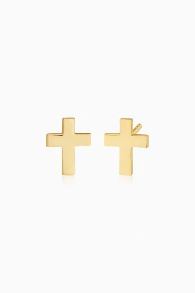 Oradina 14k Yellow Gold Cross Roads Studs