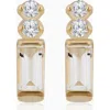 Oradina 14k Yellow Gold White Topaz Demi Fresco Studs In Yellow Gold