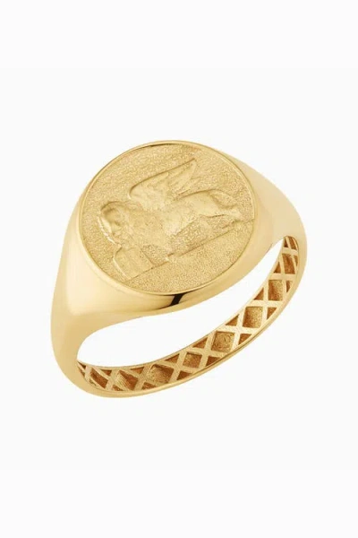 Oradina 14k Yellow Gold Flying Lion Signet Ring