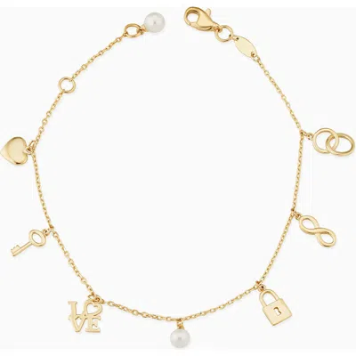 Oradina 14k Yellow Gold Forever Yours Charm Bracelet