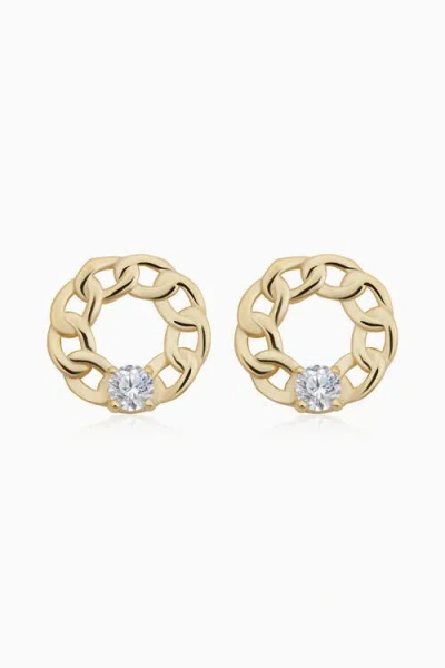 Oradina Women's 14k Yellow Solid Gold White Topaz Halo Studs In Yellow Gold