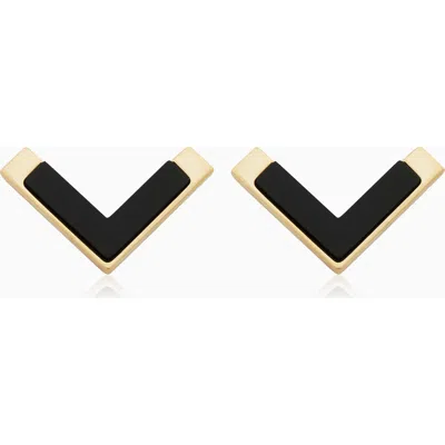 Oradina Women's 14k Yellow Solid Gold Mondrian Studs In Onyx