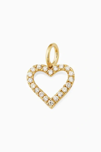 Oradina 14k Yellow Gold Open Heart Diamond Pendant Charm, 15mm