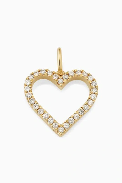 Oradina 14k Yellow Gold Open Heart Diamond Pendant Charm, 25mm