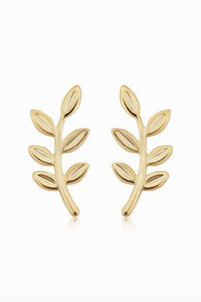 Oradina Women's 14k Yellow Solid Gold Peace And Love Studs In Yellow Gold