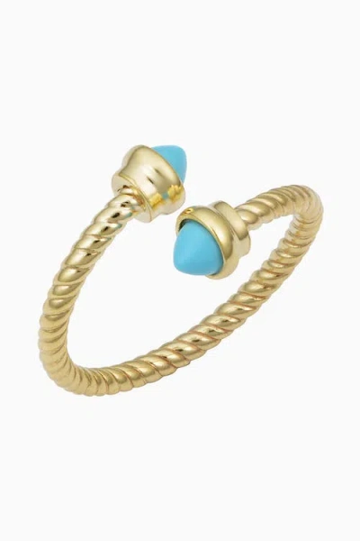 Oradina Women's 14k Yellow Solid Gold Turquoise Finger Candy Ring In Yellow Gold