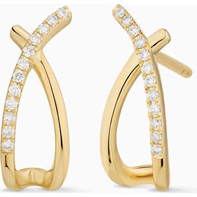 Oradina 14k Yellow Solid Gold Kisses Diamond Drop Earrings