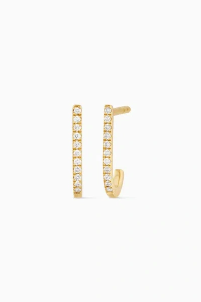 Oradina 14k Yellow Solid Gold Regal Diamond Open Hoops