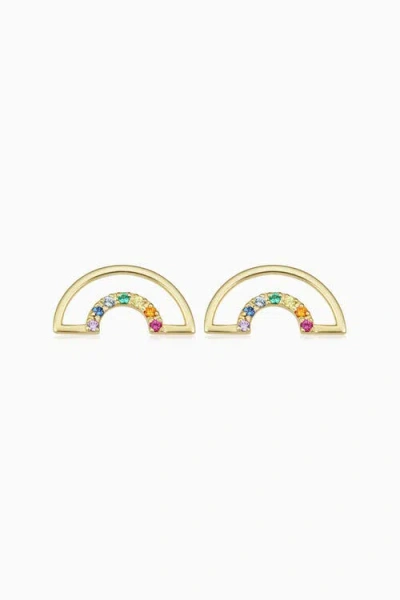 Oradina Double Rainbow Studs In Yellow Gold