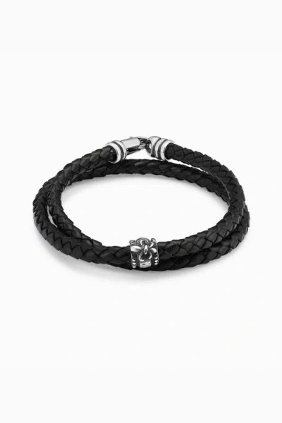 Oradina Mens Voyager Leather Bracelet In Silver
