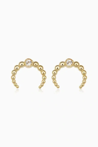 Oradina Women's 14k Yellow Gold, White Topaz Wall St. Beaded Mini Studs