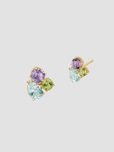 Oradina 14k Yellow Gold Regal Cluster Studs In Multi