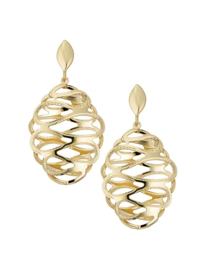 Oradina Women's 14k Yellow Gold Twirl Me Oval Drop Earrings