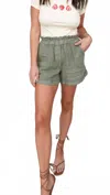 Oraije Paris Elastic Waist Linen Shorts In Olive
