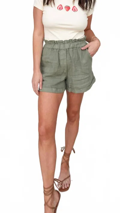 Oraije Paris Elastic Waist Linen Shorts In Olive