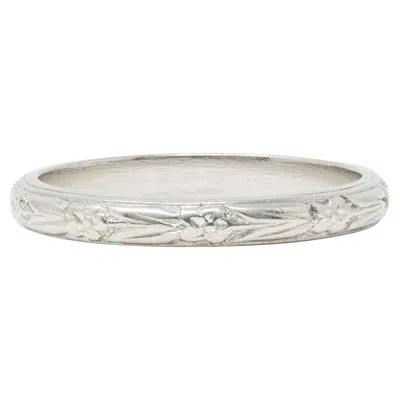 Pre-owned Orange Blossom Art Deco Platinum Vintage  Floral Wedding Band Ring
