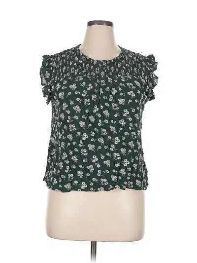 Pre-owned Orange Creek Short Sleeve Top Green Ruffles Neckline Tops