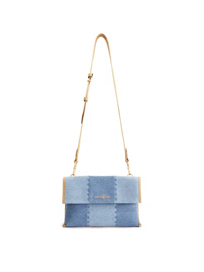 Orange Cube Women's Blue Square Stitch Messenger Bag - Double Denim