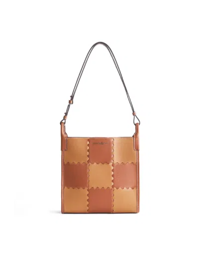 Orange Cube Women's Medium Square Stitch Tote Bag - Brown & Latte