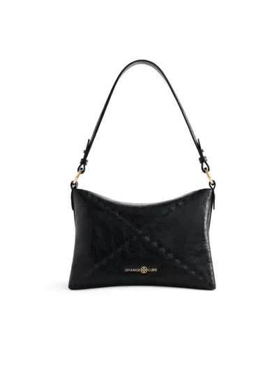 Orange Cube Women's Mosaic Baguette Shoulder Bag - Black