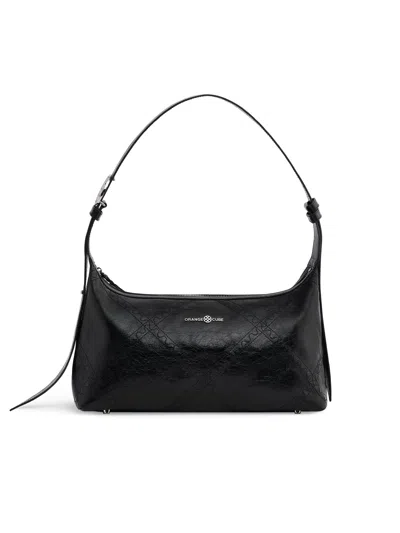Orange Cube Women's Ruched Shoulder Bag - Black