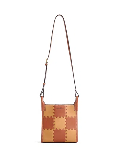Orange Cube Women's Small Square Stitch Tote Bag - Brown & Latte