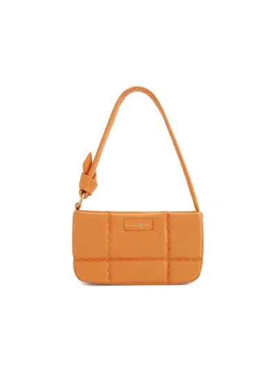 Orange Cube Women's Square Stitch Cushion Shoulder Bag - Orange