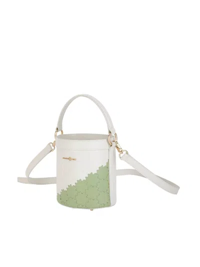 Orange Cube Women's White / Green Quilted Impressions Bucket Bag - Star White/ Forest Green In Multi