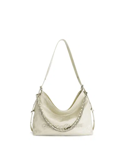 Orange Cube Women's White Metropolitan Chain Hobo - Pearl