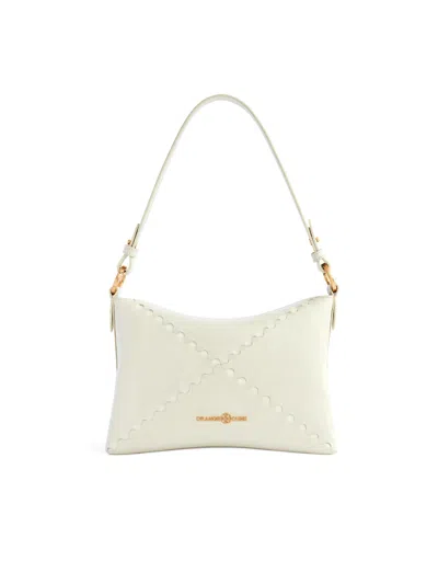 Orange Cube Women's White Mosaic Baguette Shoulder Bag - Pearl