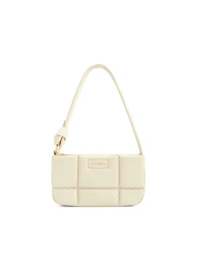 Orange Cube Women's White Square Stitch Cushion Shoulder Bag - Pearl