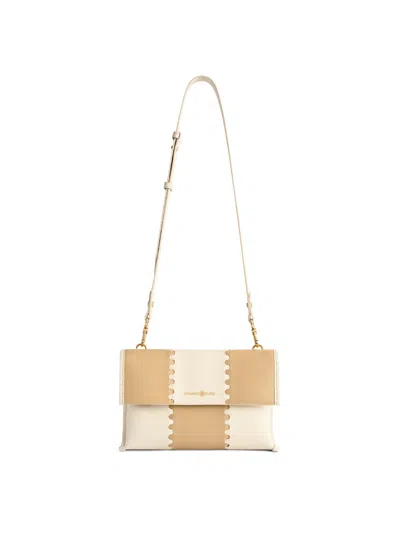Orange Cube Women's White Square Stitch Messenger Bag - Cream & Beige