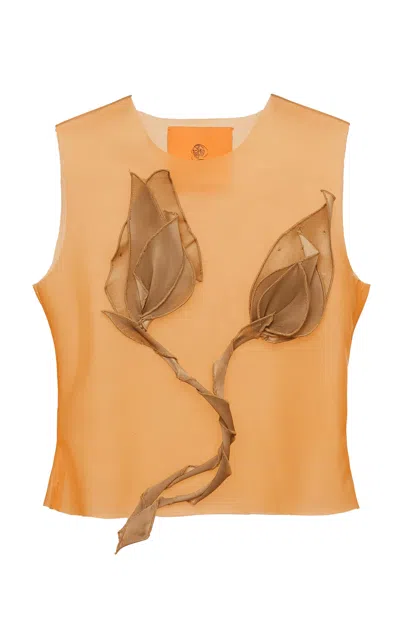 Orange Culture Adesuwa Bloom Satin-appliquéd Latex Top In Orange