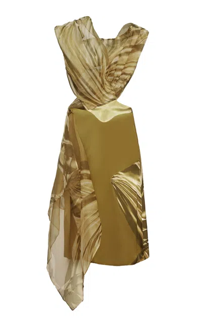 Orange Culture Camille Printed Cutout Silk Organza-satin Midi Dress In Green