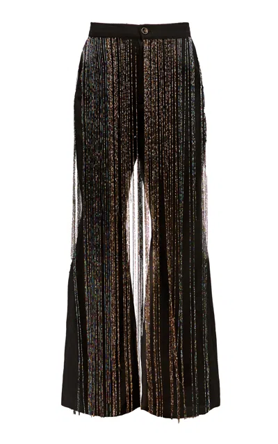 Orange Culture Kaira Tassle-beaded Crepe Flared Pants In Blue