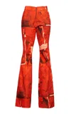 Orange Culture Miye Printed Cotton Canvas Flared Pants In Red