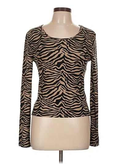 Pre-owned Orange Kiss Long Sleeve Top Brown Scoop Neck Tops